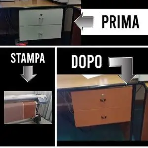 Applicazione pellicola effetto legno su scrivania